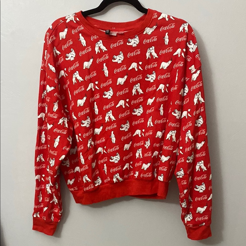 Coca Cola Red and White Crew Neck Sweater with Musical Notes
